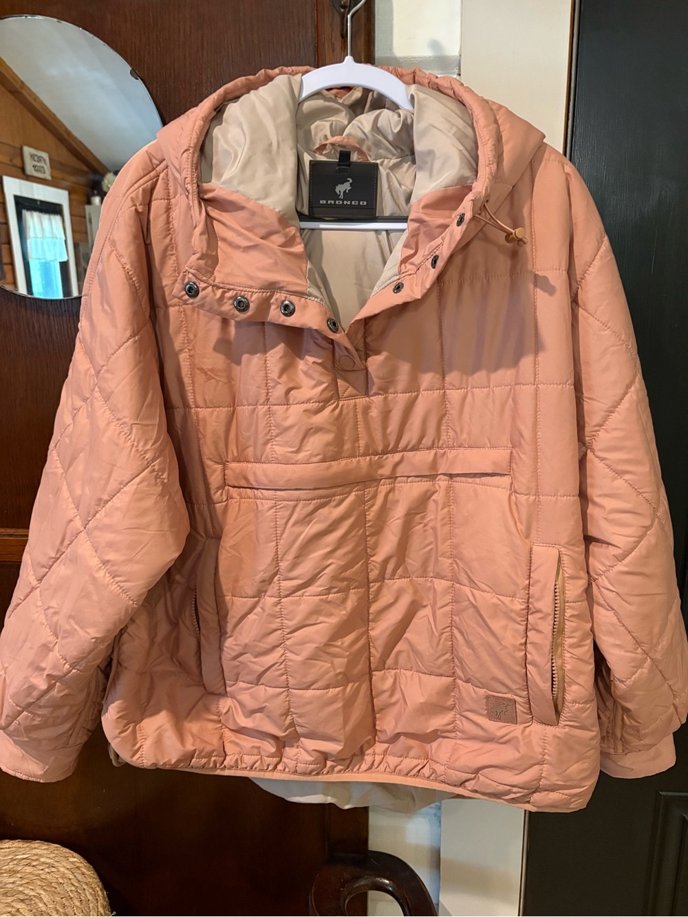 Ford Bronco Quilted Hooded Pullover Jacket - blush